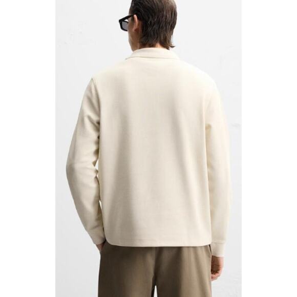 Zara Long Sleeve Quarter Zip Collar Polo Shirt Oyster White Cream Mens Large - Picture 2 of 12